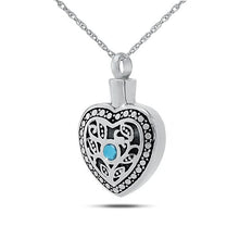 Load image into Gallery viewer, Celestial Heart December w/ Blue Topaz Stainless Pendant/Necklace Funeral Cremation Urn