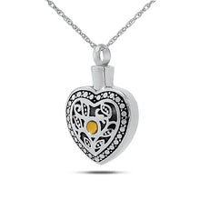 Load image into Gallery viewer, Celestial Heart November w/ Citrine Stainless Pendant/Necklace Funeral Cremation Urn
