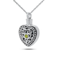 Load image into Gallery viewer, Celestial Heart August w/ Peridot Stainless Pendant/Necklace Funeral Cremation Urn