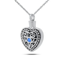 Load image into Gallery viewer, Celestial Heart September w/ Sapphire Stainless Pendant/Necklace Funeral Cremation Urn