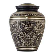Load image into Gallery viewer, Large/Adult 200 Cubic Inch Embrace Ebony Engraved Brass Funeral Cremation Urn for Ashes