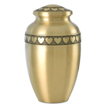 Load image into Gallery viewer, Large/Adult 228 Cubic Inches Gold Ring of Hearts Brass Cremation Urn for Ashes