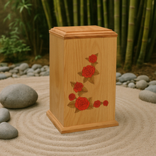 Load image into Gallery viewer, Large/Adult 220 Cubic Inches Blossom Embrace Oak Wood Funeral Cremation Urn for Ashes