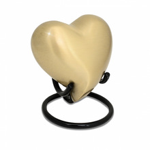 Load image into Gallery viewer, Small/Keepsake 3 Cubic Inch Brass Heart on Stand Cremation Urn for Ashes
