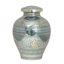 Load image into Gallery viewer, Large/Adult 228 Cubic Ins Blue Butterflies Brass Funeral Cremation Urn for Ashes