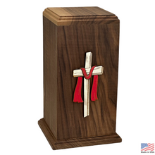 Load image into Gallery viewer, Large/Adult 220 Cubic Inches Cross of Faith Walnut Wood Funeral Cremation Urn for Ashes