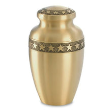 Load image into Gallery viewer, Large/Adult 220 Cubic Inches Gold Star's Ring Brass Cremation Urn for Ashes