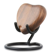 Load image into Gallery viewer, Small/Keepsake Dark Wood Heart Brass Funeral Cremation Urn for Ashes