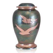 Load image into Gallery viewer, Large/Adult 220 Cubic Inches Gleaming Dove Brass Raku Cremation Urn for Ashes