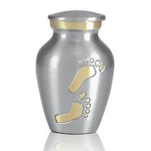 Load image into Gallery viewer, Small/Keepsake 4 Cubic Inches Gold Footprints Brass Cremation Urn for Ashes