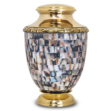 Load image into Gallery viewer, Large/Adult 220 Cubic Inch Regal Rose Mother of Pearl Brass Funeral Cremation Urn for Ashes