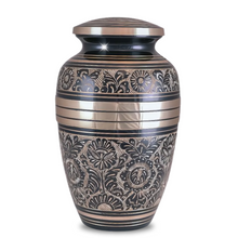 Load image into Gallery viewer, Large/Adult 228 Cubic Ins Black/Gold Royal Garden Brass Cremation Urn for Ashes