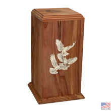 Load image into Gallery viewer, Large/Adult 220 Cubic Inches Serenity Doves Cedar Wood Funeral Cremation Urn for Ashes