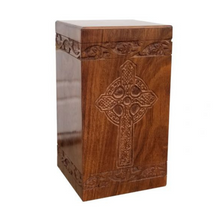 Load image into Gallery viewer, Large/Adult 220 Cubic Inch Windsor Cross Wood Funeral Cremation Urn for Ashes