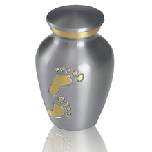 Load image into Gallery viewer, Small/Keepsake 4 Cubic Inches Gold Footprints Brass Cremation Urn for Ashes