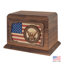 Load image into Gallery viewer, Large/Adult 210 Cubic Inches 3D Art Navy Wooden Funeral Cremation Urn for Ashes