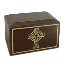 Load image into Gallery viewer, Large/Adult 220 Cubic Inches Solid Ash Celtic Cross Wood Funeral Cremation Urn for Ashes