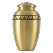 Load image into Gallery viewer, Large/Adult 228 Cubic Inches Gold Ring of Hearts Brass Cremation Urn for Ashes