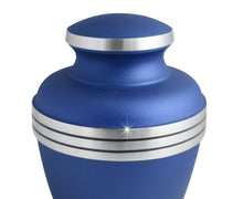 Load image into Gallery viewer, Large/Adult 200 Cubic Inch Dover Blue Brass Funeral Cremation Urn for Ashes
