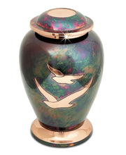 Load image into Gallery viewer, Large/Adult 220 Cubic Inches Gleaming Dove Brass Raku Cremation Urn for Ashes