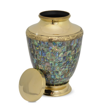 Load image into Gallery viewer, Large/Adult 220 Cubic Inch Regal Abalone Brass Funeral Cremation Urn for Ashes