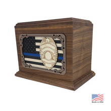 Load image into Gallery viewer, Large/Adult 210 Cubic Inches 3D Art Fallen Officer Wooden Funeral Cremation Urn for Ashes