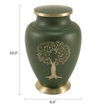 Load image into Gallery viewer, Adult 200 Cubic Inch Brass Green Tree Of Life Funeral Cremation Urn for Ashes