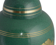 Load image into Gallery viewer, Large/Adult 228 Cubic Ins Green Celtic Golden Rose Brass Cremation Urn for Ashes