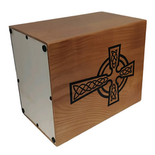 Load image into Gallery viewer, Large/Adult 240 Cubic Inches Celtic Cross Wood Funeral Cremation Urn for Ashes