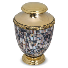 Load image into Gallery viewer, Large/Adult 220 Cubic Inch Regal Rose Mother of Pearl Brass Funeral Cremation Urn for Ashes