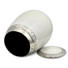 Load image into Gallery viewer, Large/Adult 220 Cubic Inch White Floral Brass Funeral Cremation Urn for Ashes