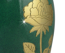 Load image into Gallery viewer, Large/Adult 228 Cubic Ins Green Celtic Golden Rose Brass Cremation Urn for Ashes