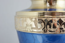 Load image into Gallery viewer, Large/Adult 200 Cubic Inch Blue Floral Brass Funeral Cremation Urn for Ashes