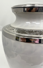 Load image into Gallery viewer, Large/Adult 220 Cubic Inch White Floral Brass Funeral Cremation Urn for Ashes