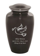 Load image into Gallery viewer, Large/Adult 200 Cubic Inch Custom Engraved Grey Metal Dove Funeral Cremation Urn
