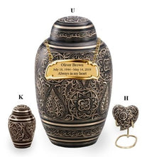 Load image into Gallery viewer, Large/Adult 200 Cubic Inches Ethnic Dome Top Golden Aura Brass Funeral Cremation Urn