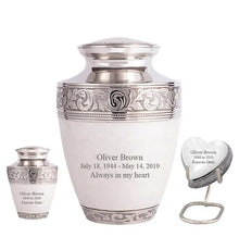 Load image into Gallery viewer, Small/Keepsake 5 Cubic Inches Heart Sparta Pearl White Brass Funeral Cremation Urn