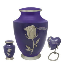 Load image into Gallery viewer, Small/Keepsake 5 Cubic Inches Heart Solace Purple Eternal Rose Brass Funeral Cremation Urn