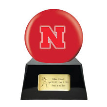 Load image into Gallery viewer, Large/Adult 200 Cubic Inch Nebraska Cornhuskers Metal Ball on Cremation Urn Base