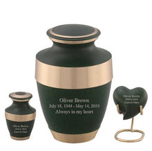Load image into Gallery viewer, Small/Keepsake 4 Cubic Inches Sparta Green Brass Funeral Cremation Urn