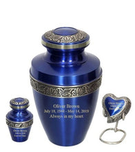 Load image into Gallery viewer, Large/Adult 200 Cubic Inches Apollo Blue Brass Funeral Cremation Urn