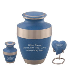 Load image into Gallery viewer, Small/Keepsake 4 Cubic Inches Sparta Blue Brass Funeral Cremation Urn