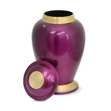 Load image into Gallery viewer, Large/Adult 228 Cubic Inches Gleaming Purple Brass Cremation Urn for Ashes