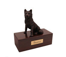Load image into Gallery viewer, Bronze Husky Walnut Base Pet Cremation Urn w/ Figurine in 5 diff base sizes
