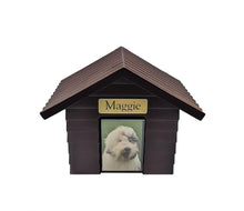Load image into Gallery viewer, Small 45 Cubic Inches Walnut Doghouse Urn for Ashes with Engravable Nameplate
