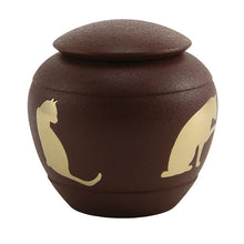 Load image into Gallery viewer, Small/Keepsake Brown Brass Silhouette Cat Cremation Urn, 30 cubic inches