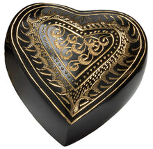 Load image into Gallery viewer, Small/Keepsake 3 Cubic Inches Etched Ebony Heart Cremation Urn for Ashes