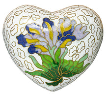 Load image into Gallery viewer, Small/Keepsake 2.5 Cubic Inches Cloisonne White Iris Heart Cremation Urn for Ashes