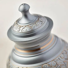 Load image into Gallery viewer, Silver Engraved Small Cremation Urn 40 Cubic Inches