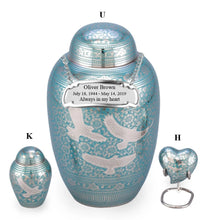 Load image into Gallery viewer, Small/Keepsake 4 Cubic Inches Ethnic Dome Top Wings to Eternity-Blue Brass Funeral Cremation Urn
